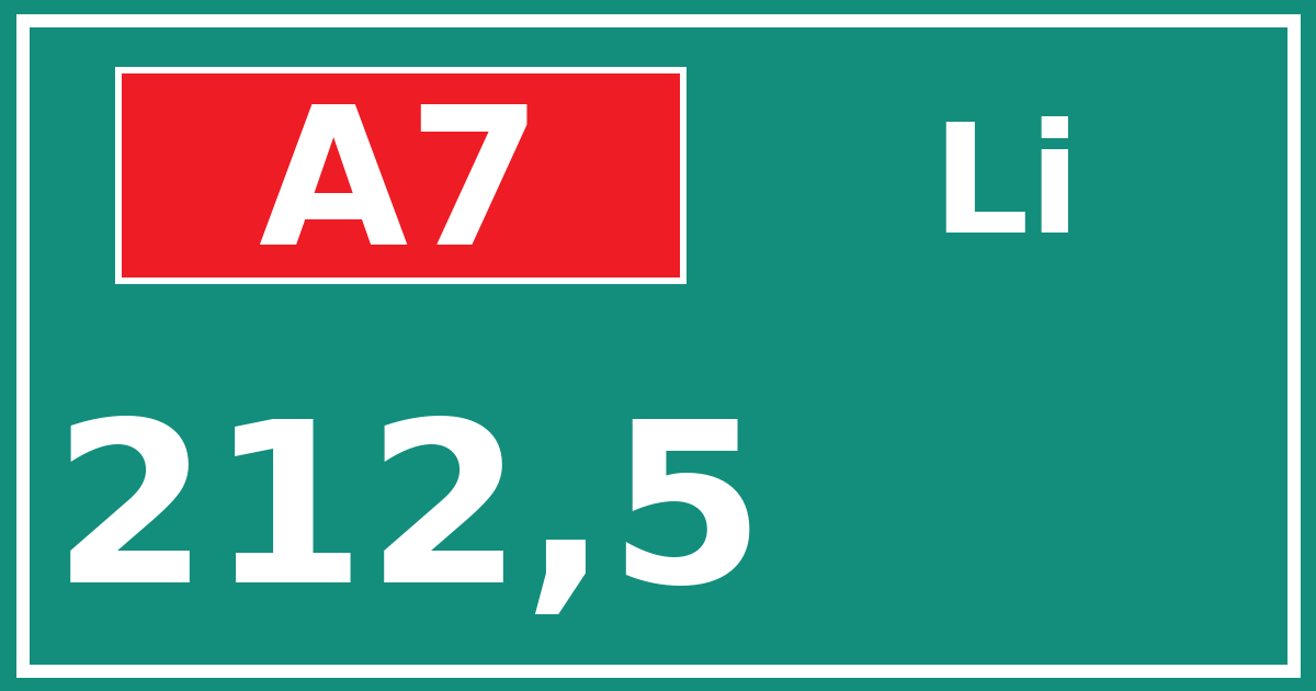 Hectometerbord A7 212,5 zijde Li