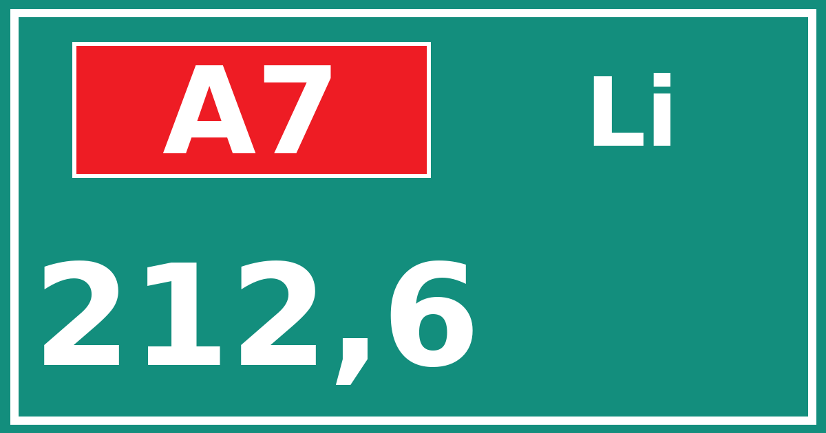 Hectometerbord A7 212,6 zijde Li