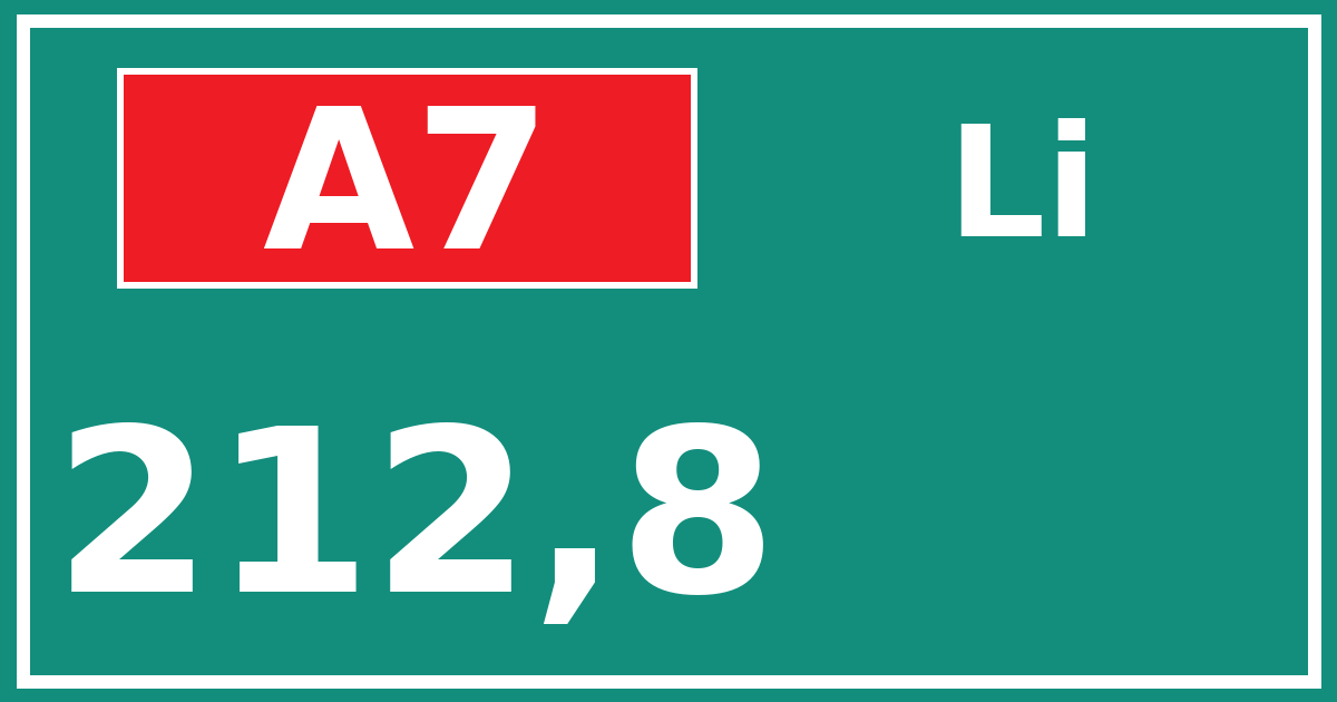 Hectometerbord A7 212,8 zijde Li