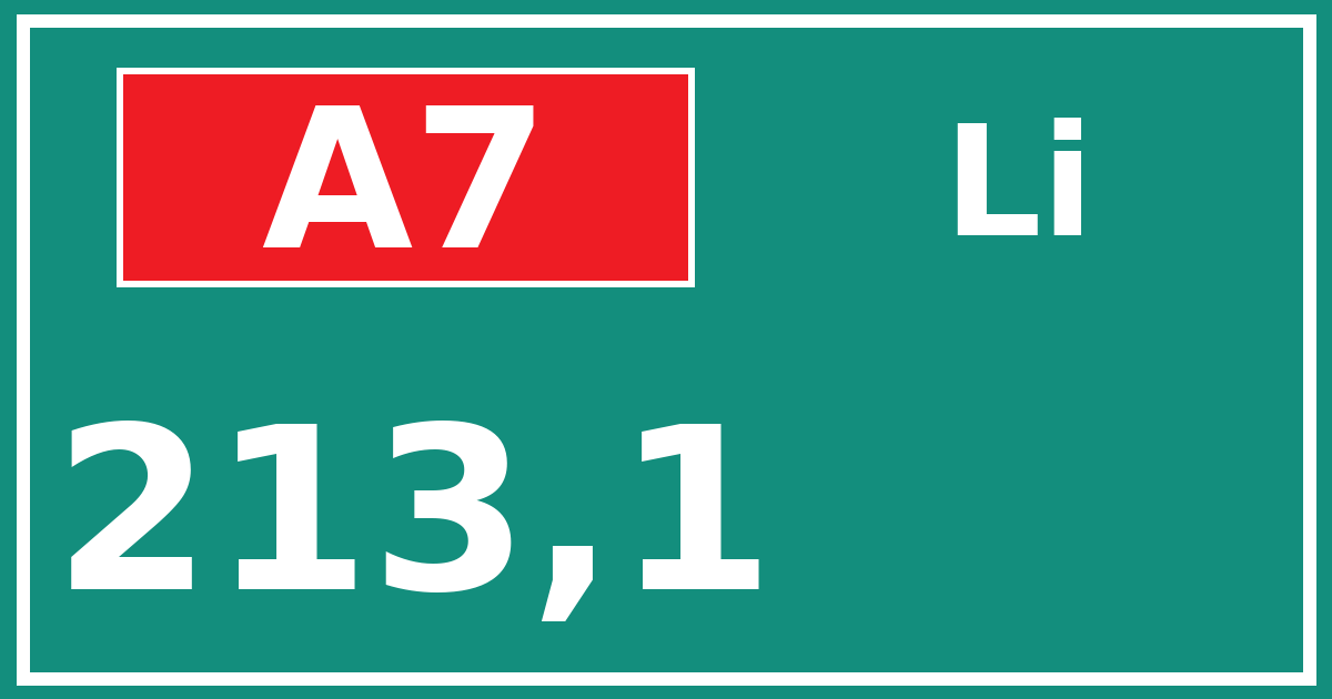 Hectometerbord A7 213,1 zijde Li