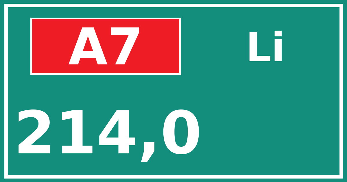 Hectometerbord A7 214,0 zijde Li