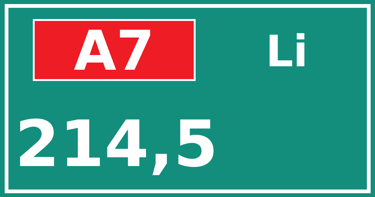Hectometerbord A7 214,5 zijde Li