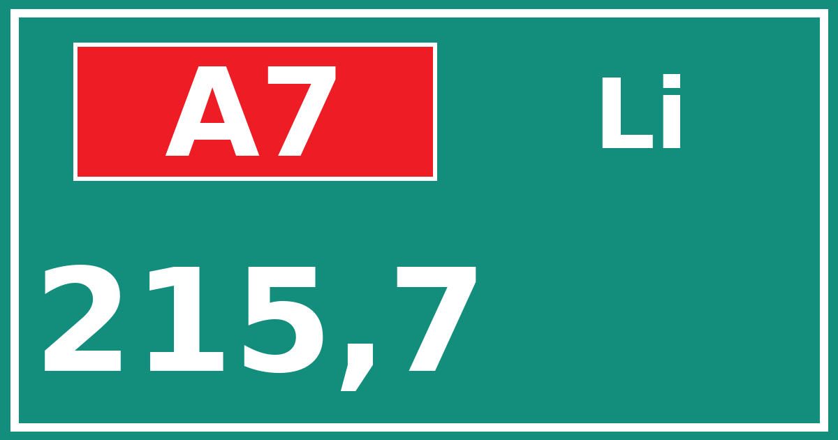 Hectometerbord A7 215,7 zijde Li