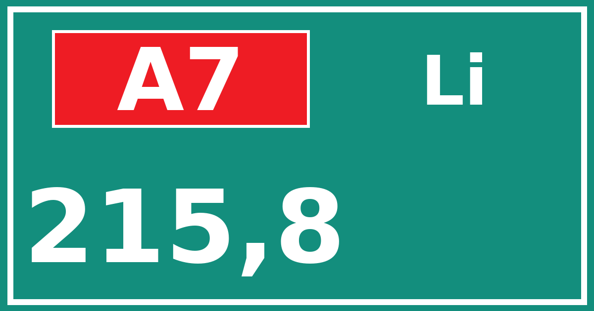 Hectometerbord A7 215,8 zijde Li
