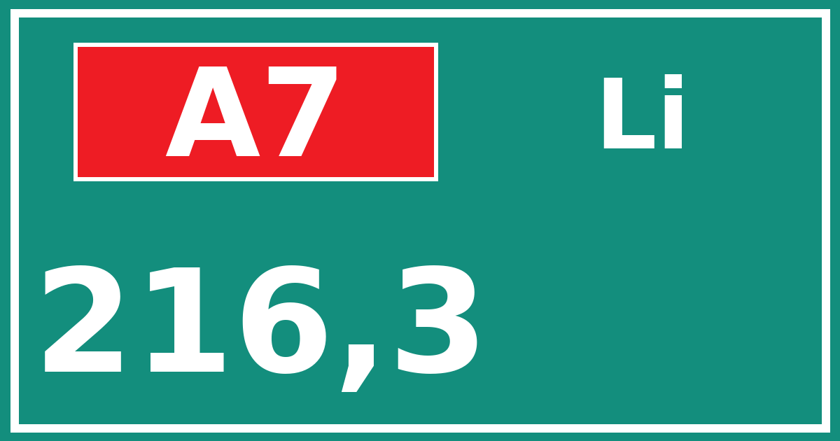Hectometerbord A7 216,3 zijde Li