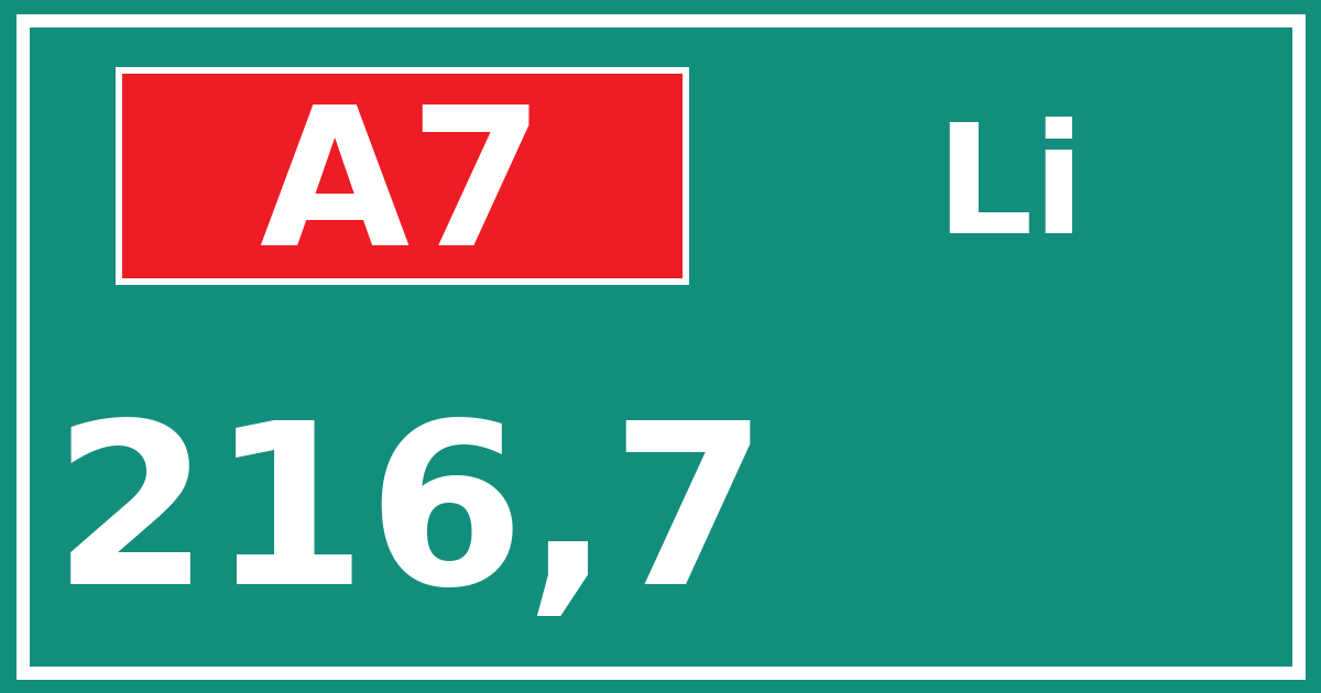 Hectometerbord A7 216,7 zijde Li