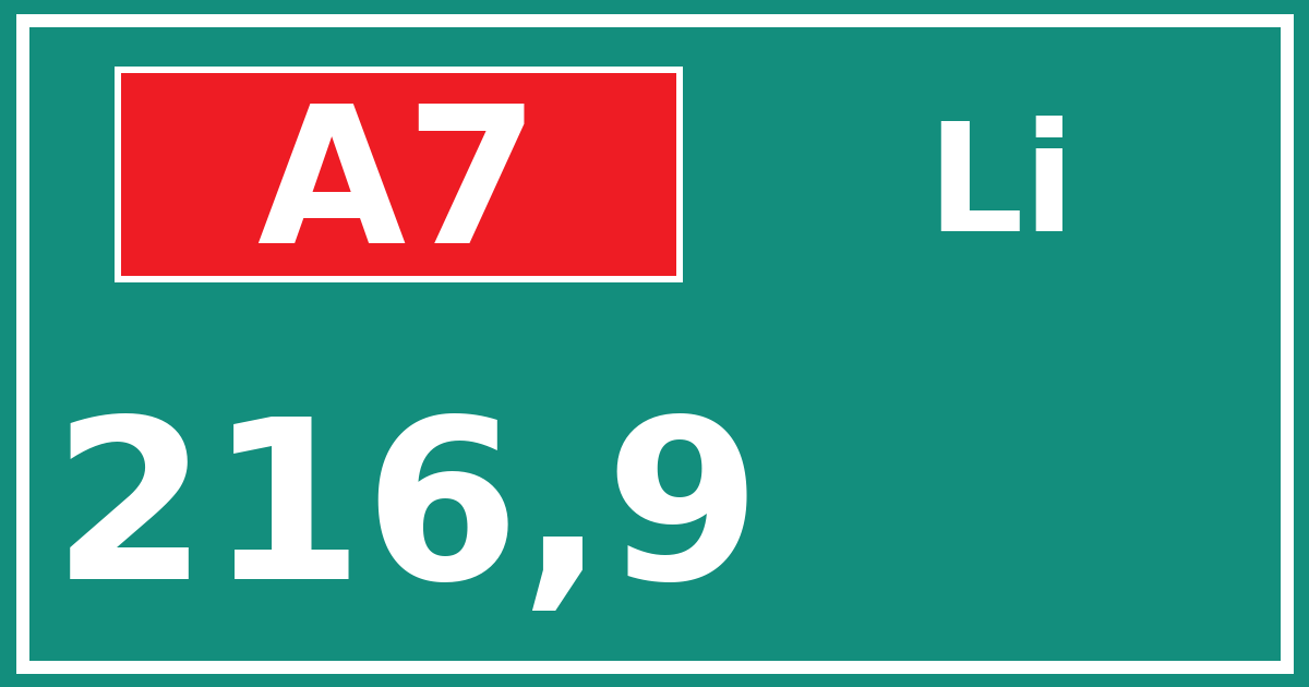 Hectometerbord A7 216,9 zijde Li