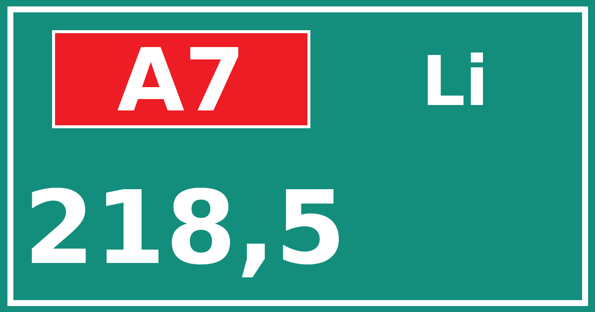 Hectometerbord A7 218,5 zijde Li