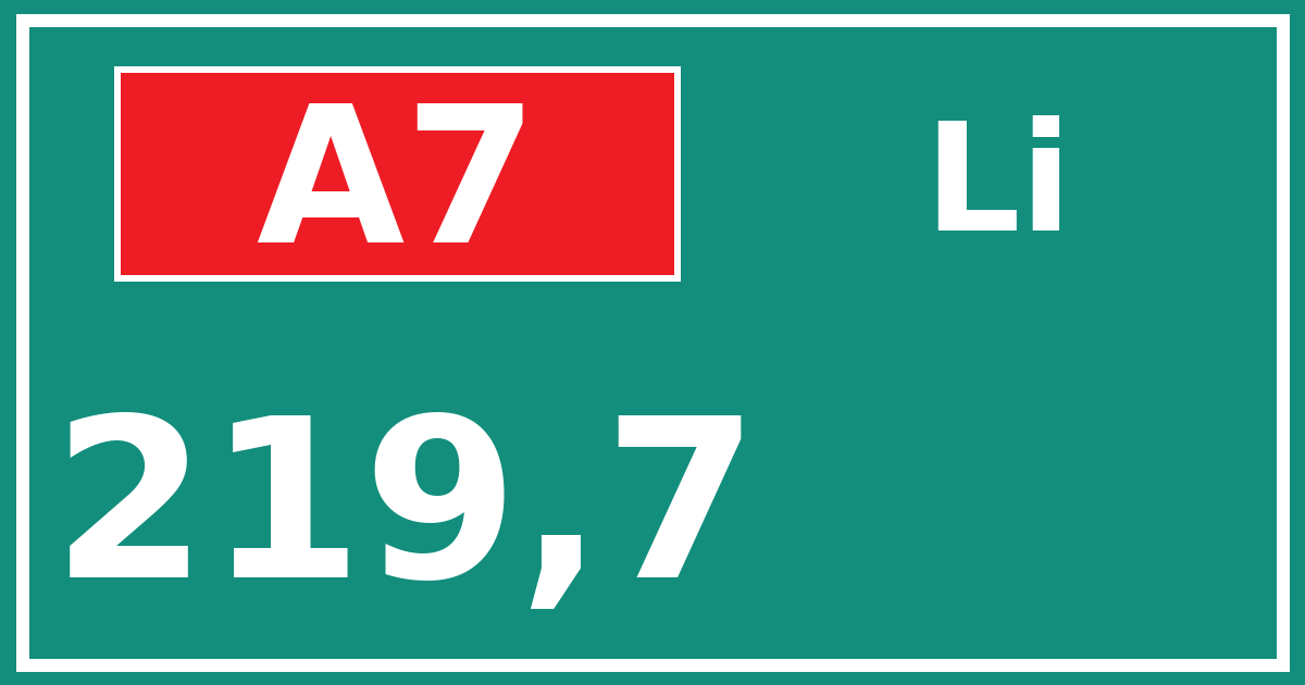 Hectometerbord A7 219,7 zijde Li