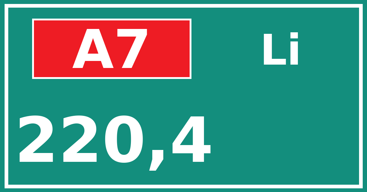 Hectometerbord A7 220,4 zijde Li