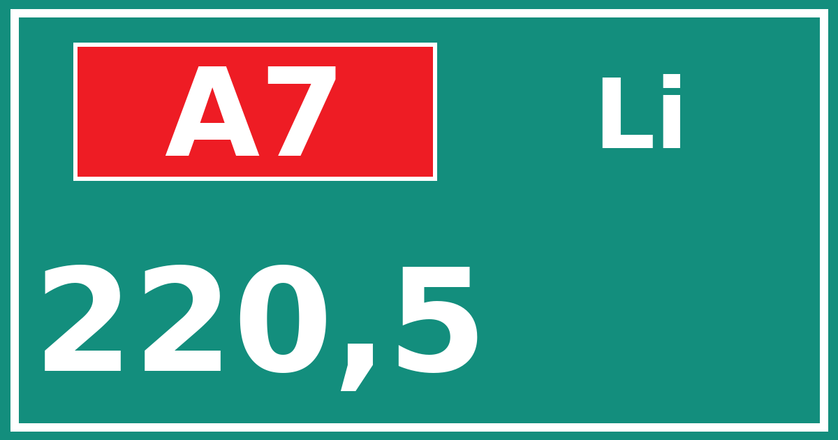 Hectometerbord A7 220,5 zijde Li