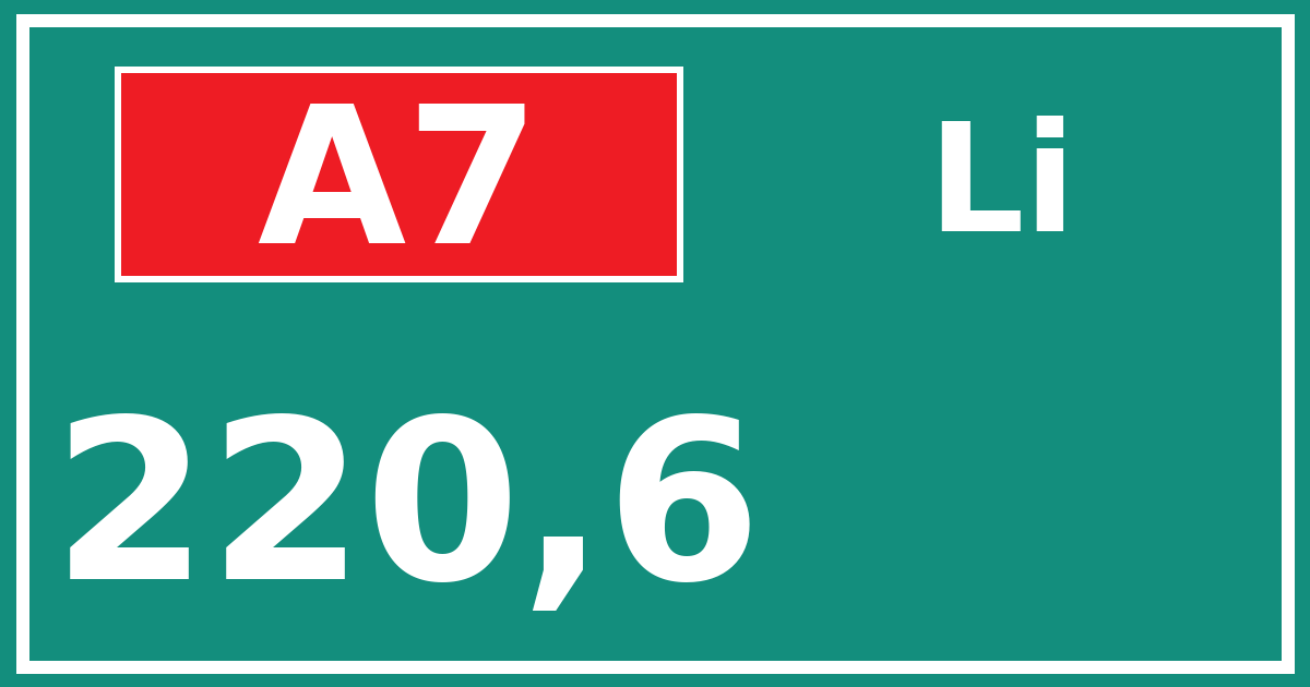 Hectometerbord A7 220,6 zijde Li