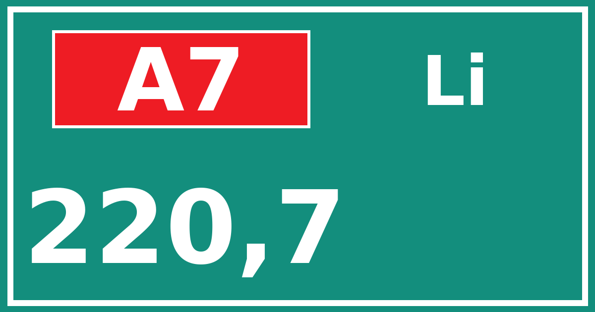 Hectometerbord A7 220,7 zijde Li