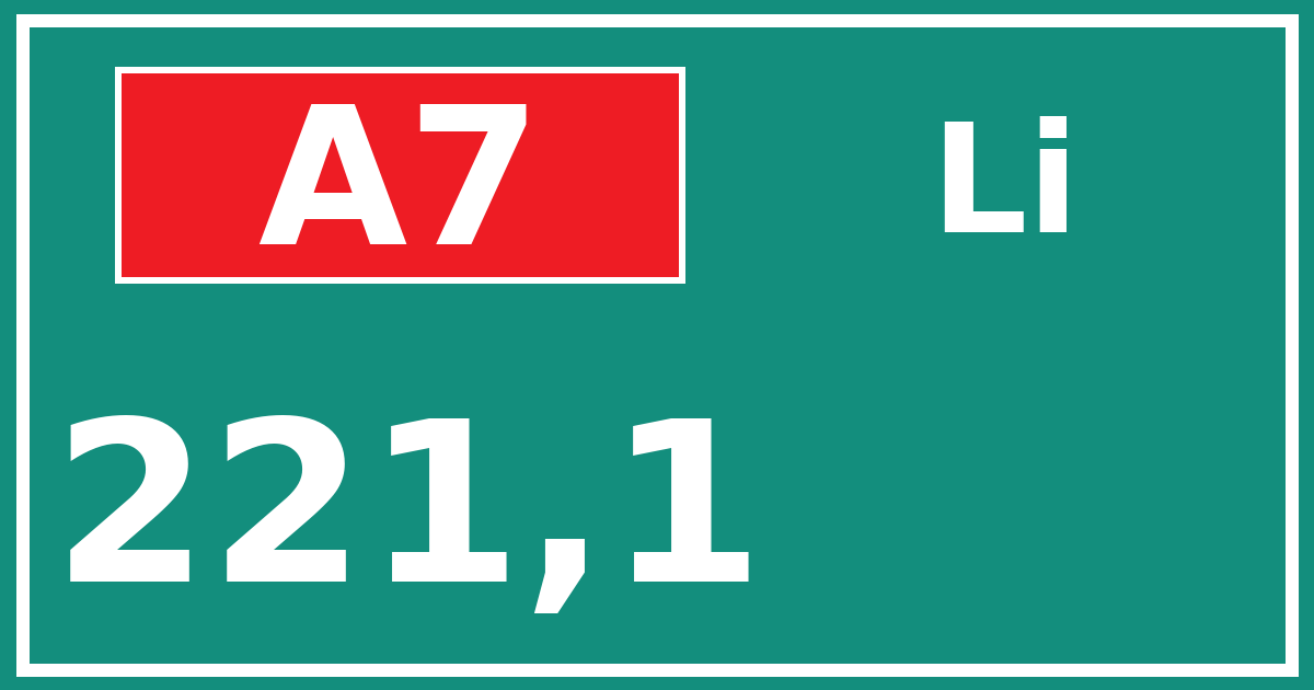 Hectometerbord A7 221,1 zijde Li