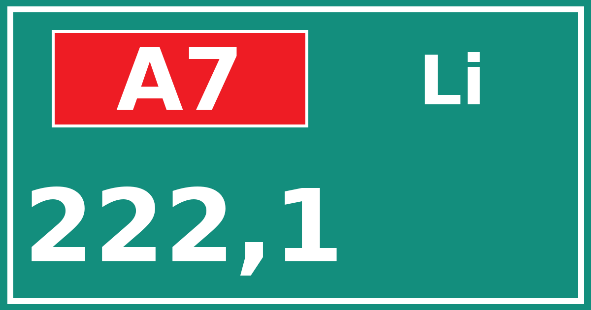 Hectometerbord A7 222,1 zijde Li
