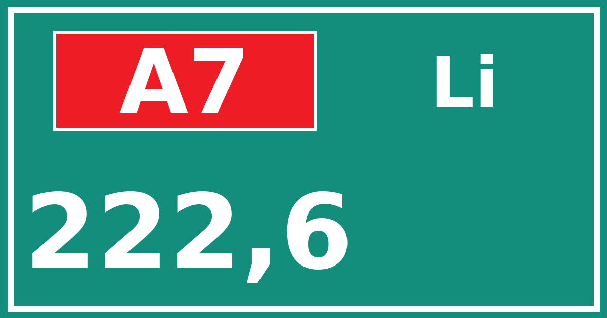 Hectometerbord A7 222,6 zijde Li