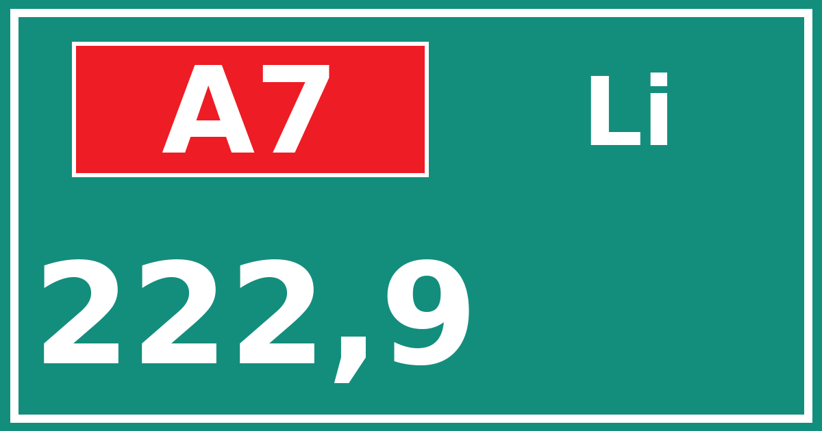 Hectometerbord A7 222,9 zijde Li