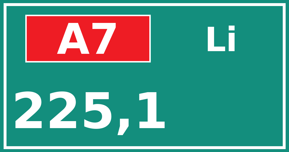 Hectometerbord A7 225,1 zijde Li