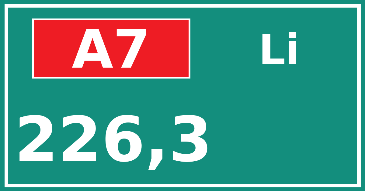 Hectometerbord A7 226,3 zijde Li