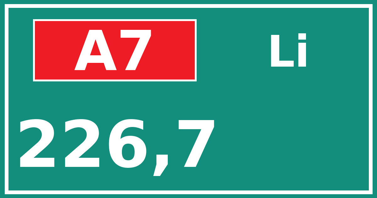Hectometerbord A7 226,7 zijde Li