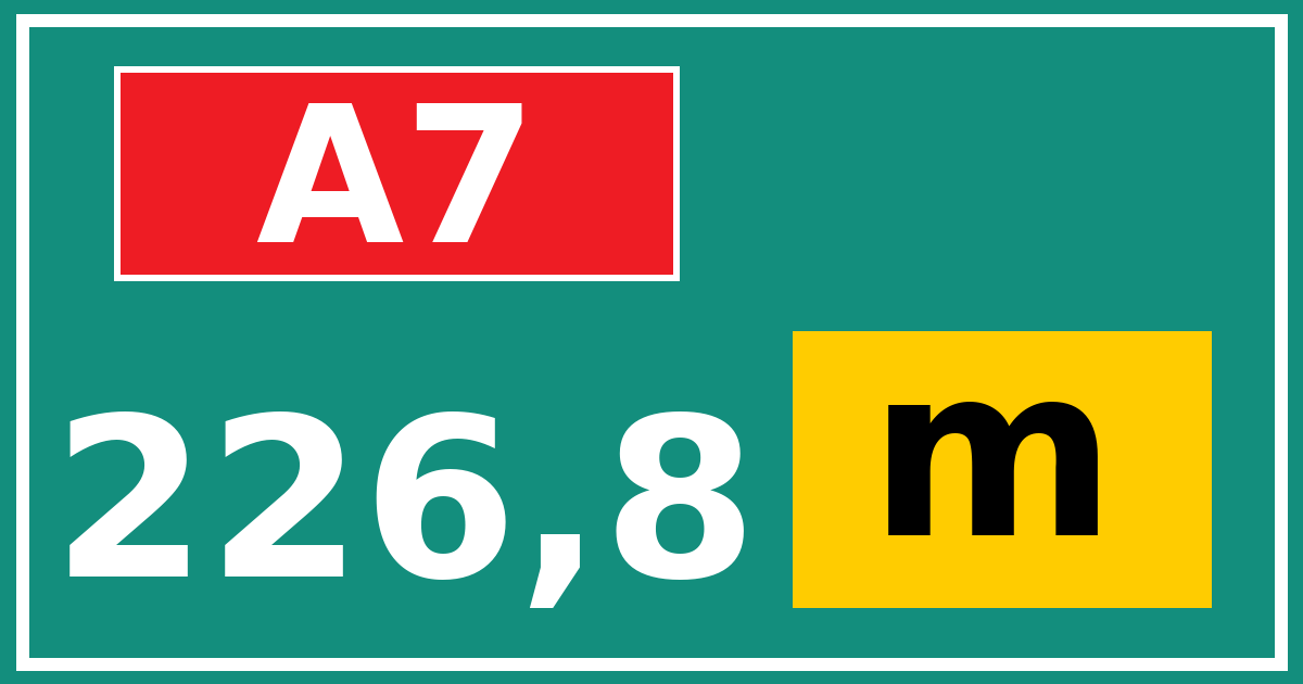 Hectometerbord A7 226,8 letter m