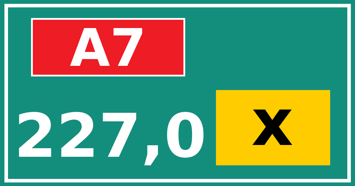 Hectometerbord A7 227,0 letter x