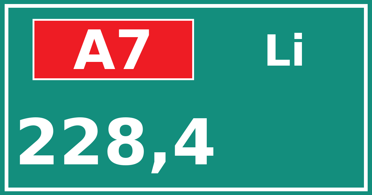 Hectometerbord A7 228,4 zijde Li