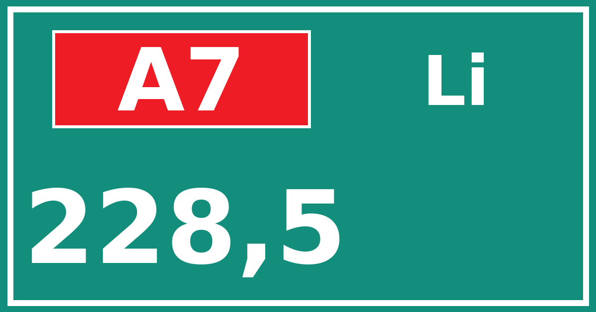 Hectometerbord A7 228,5 zijde Li