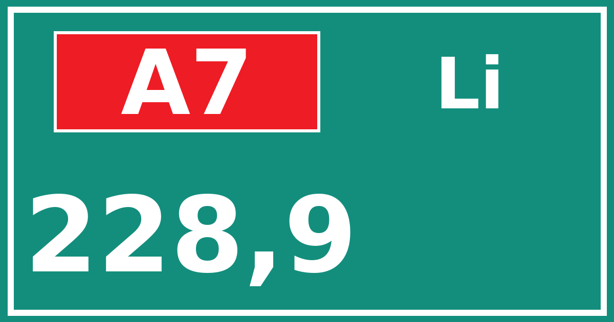 Hectometerbord A7 228,9 zijde Li