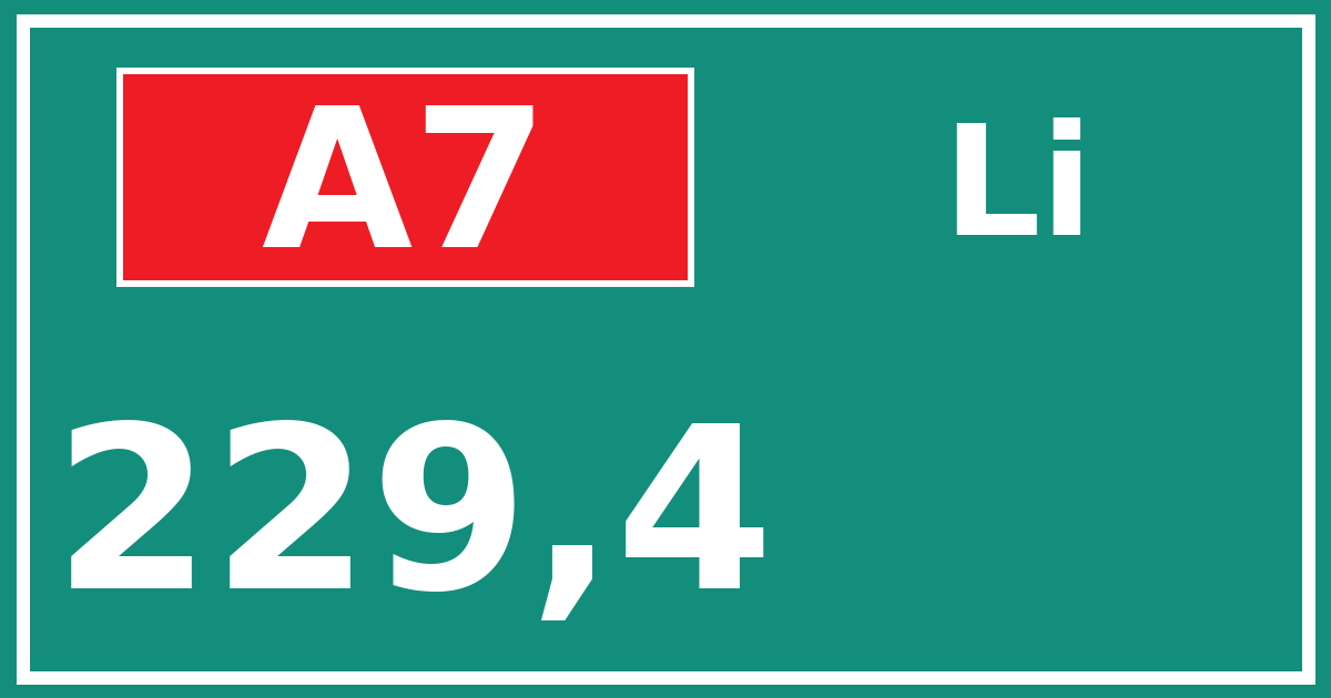 Hectometerbord A7 229,4 zijde Li
