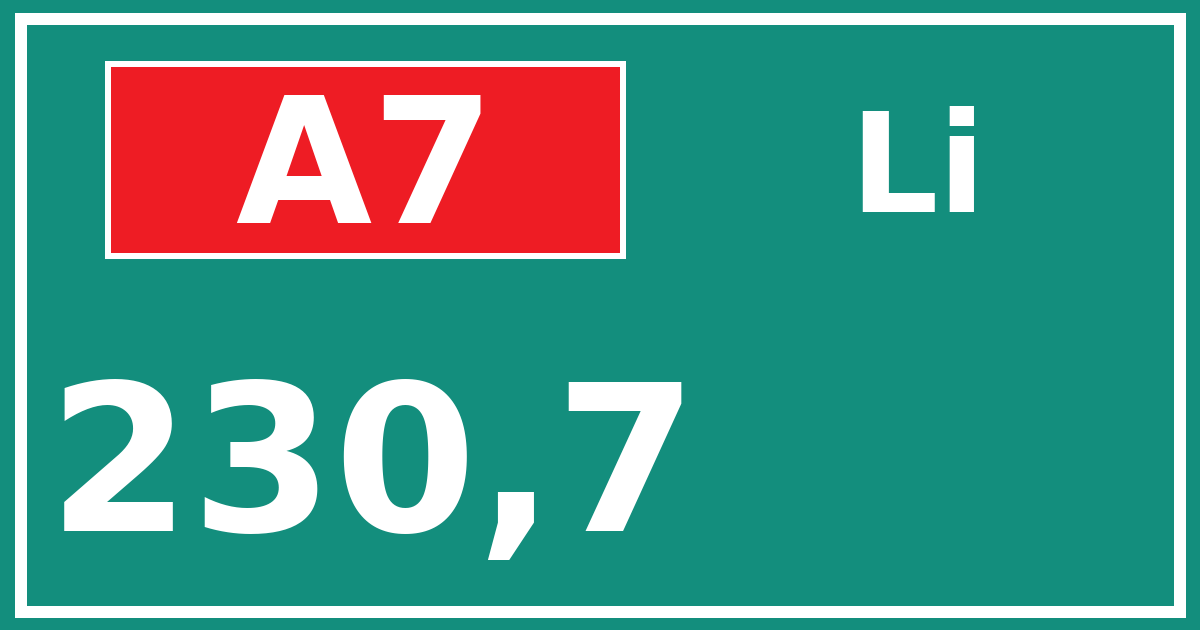 Hectometerbord A7 230,7 zijde Li