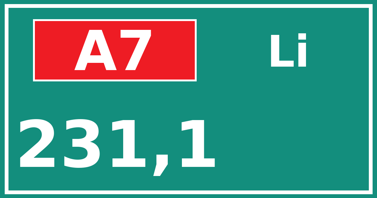 Hectometerbord A7 231,1 zijde Li