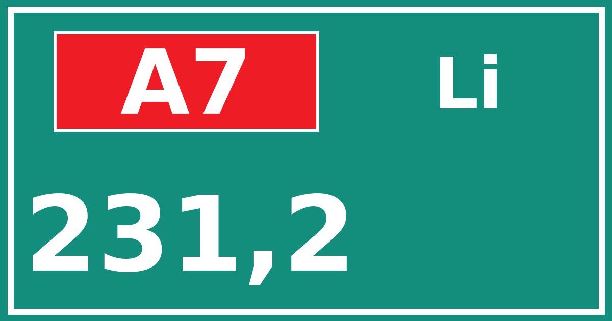 Hectometerbord A7 231,2 zijde Li