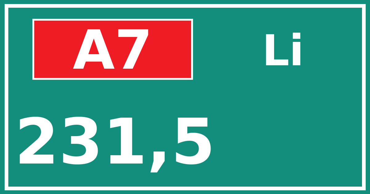 Hectometerbord A7 231,5 zijde Li