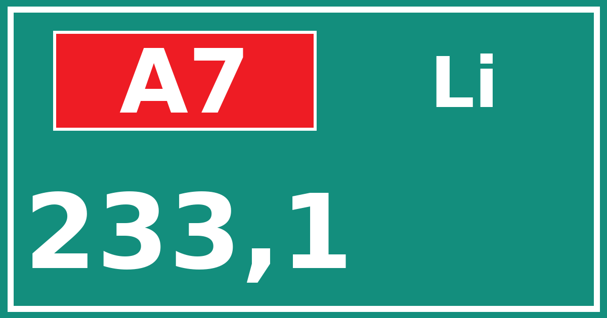 Hectometerbord A7 233,1 zijde Li