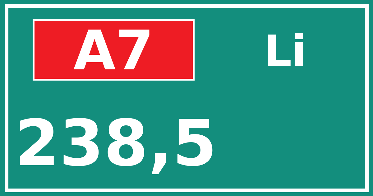 Hectometerbord A7 238,5 zijde Li