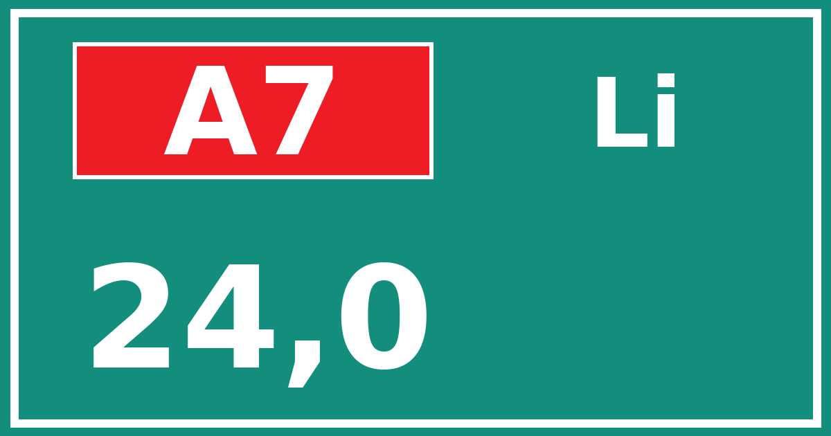 Hectometerbord A7 24,0 zijde Li