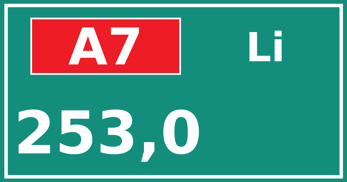 Hectometerbord A7 253,0 zijde Li