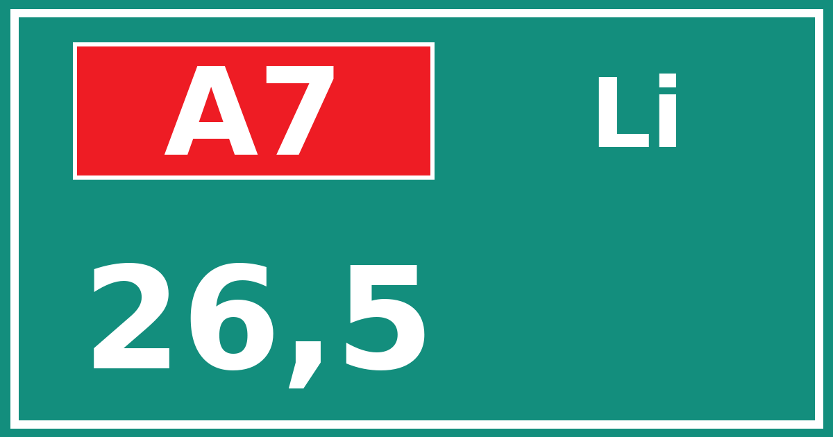 Hectometerbord A7 26,5 zijde Li
