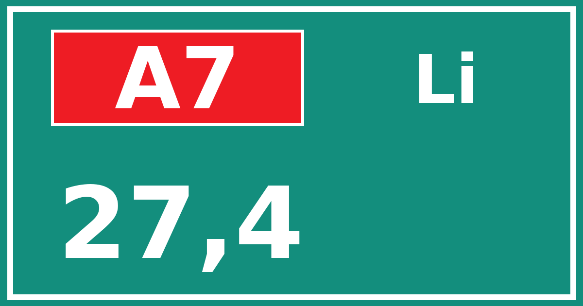 Hectometerbord A7 27,4 zijde Li