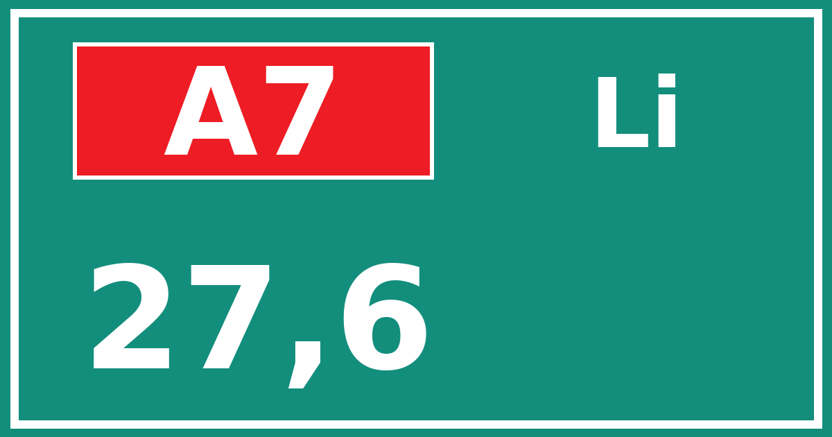 Hectometerbord A7 27,6 zijde Li
