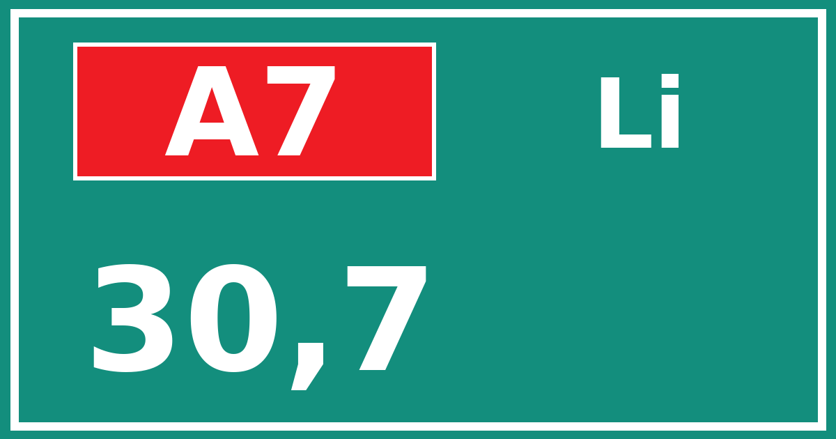 Hectometerbord A7 30,7 zijde Li