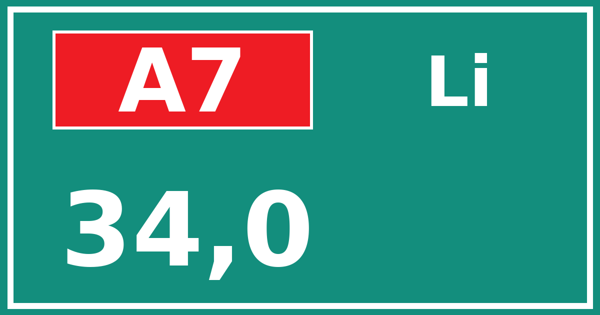 Hectometerbord A7 34,0 zijde Li