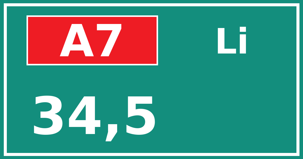 Hectometerbord A7 34,5 zijde Li