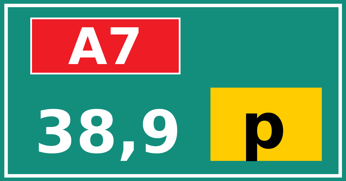 Hectometerbord A7 38,9 letter p