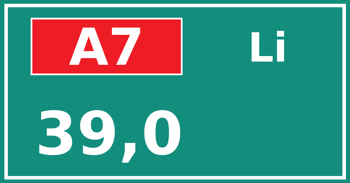 Hectometerbord A7 39,0 zijde Li