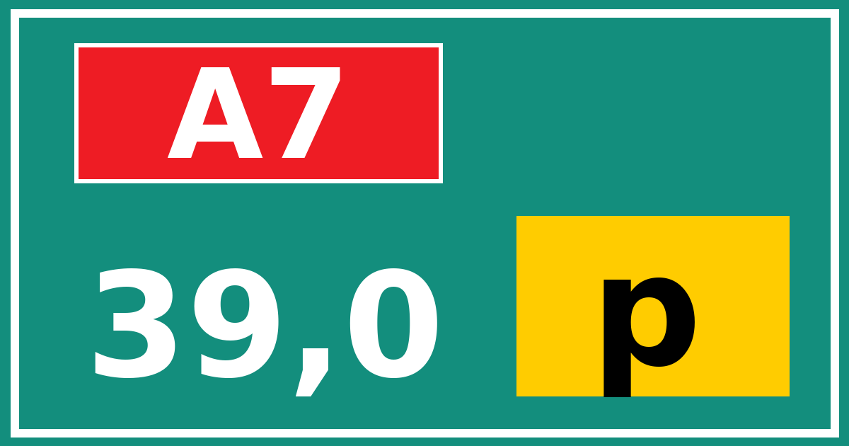 Hectometerbord A7 39,0 letter p