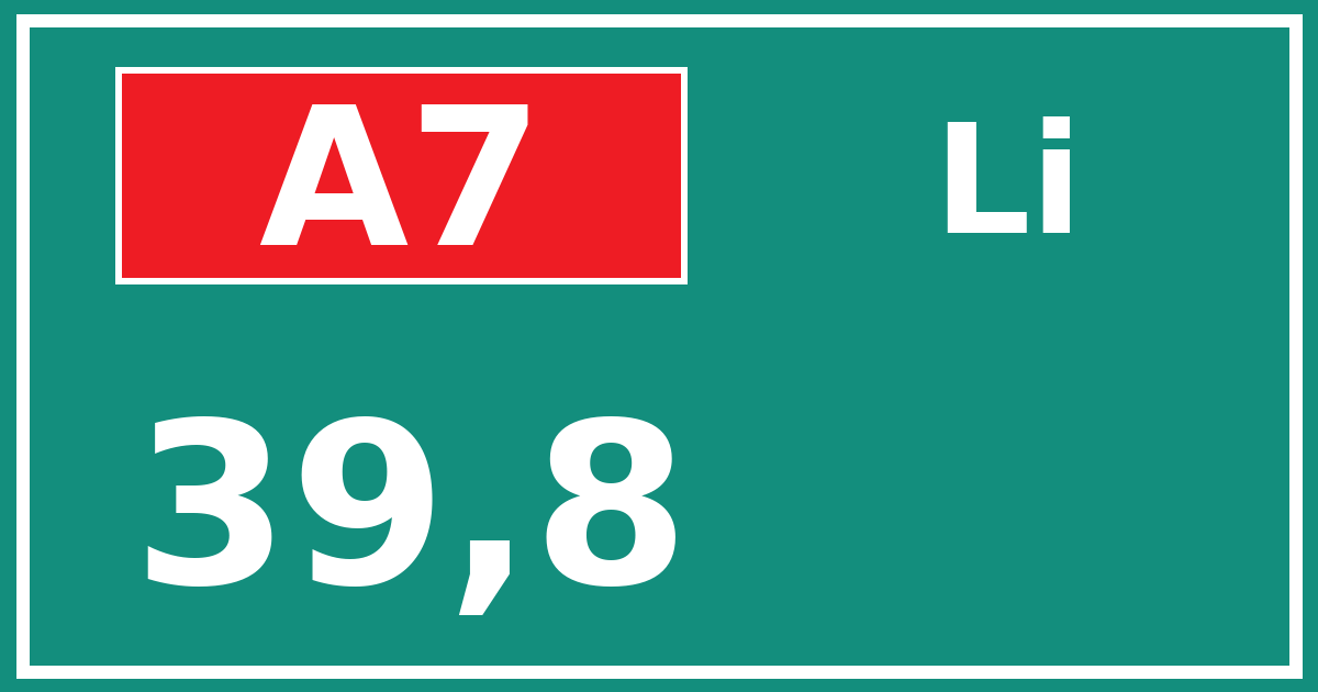 Hectometerbord A7 39,8 zijde Li