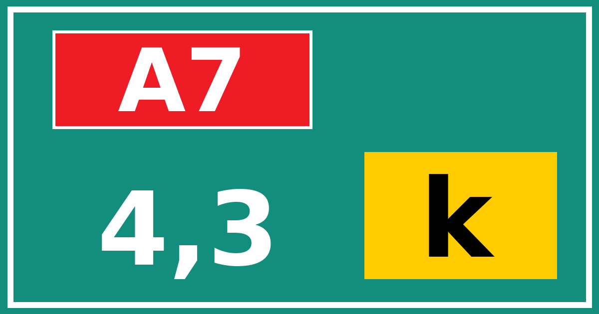 Hectometerbord A7 4,3 letter k