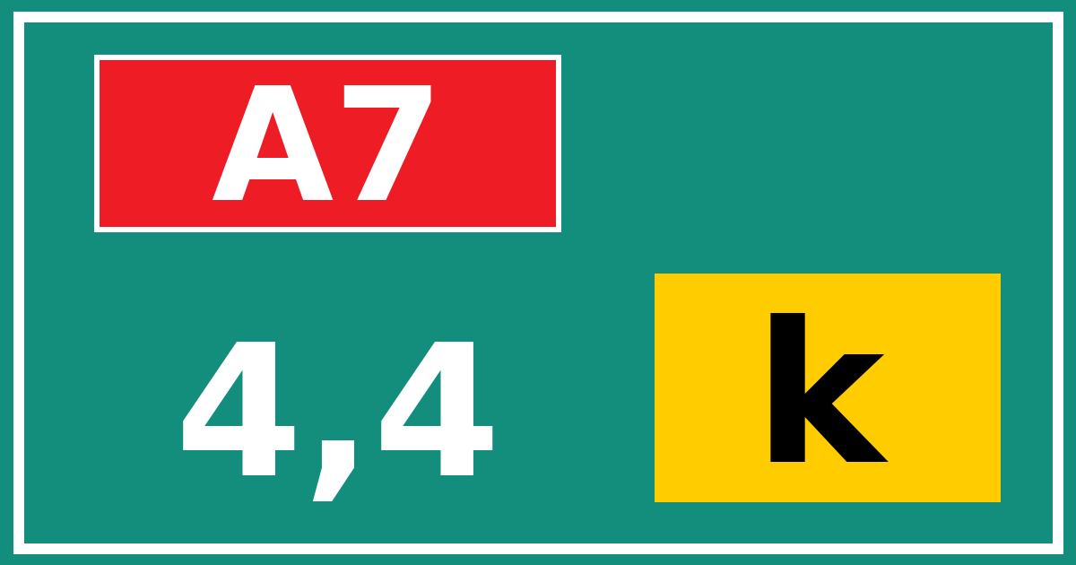 Hectometerbord A7 4,4 letter k